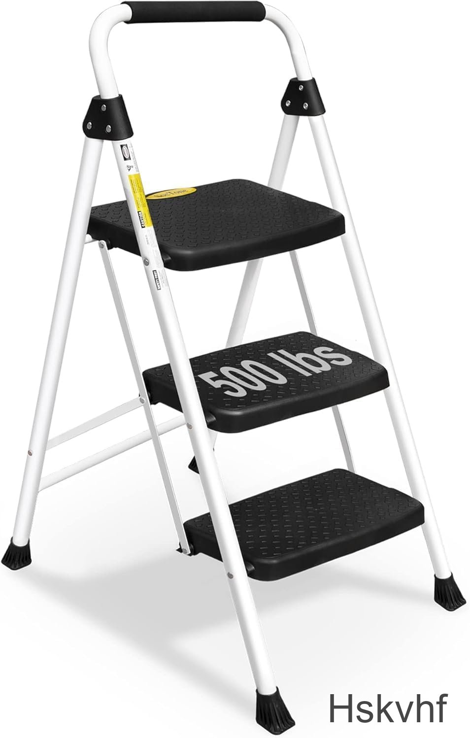 Hskvhf 3 Step Ladder, Folding Step Stool for Adults with Handle, Lightweight, Perfect for Kitchen& Household, 500lbs Capacity Sturdy Steel Ladder White